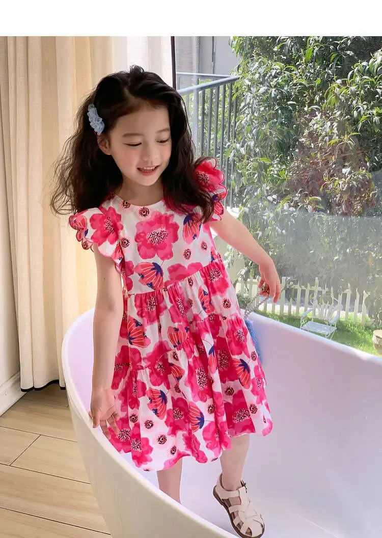 2025 New Baby Dress Summer Costume for Girls  2-8 Years Pastorale Style Flower Print Children's Knee-length Princess Dresses