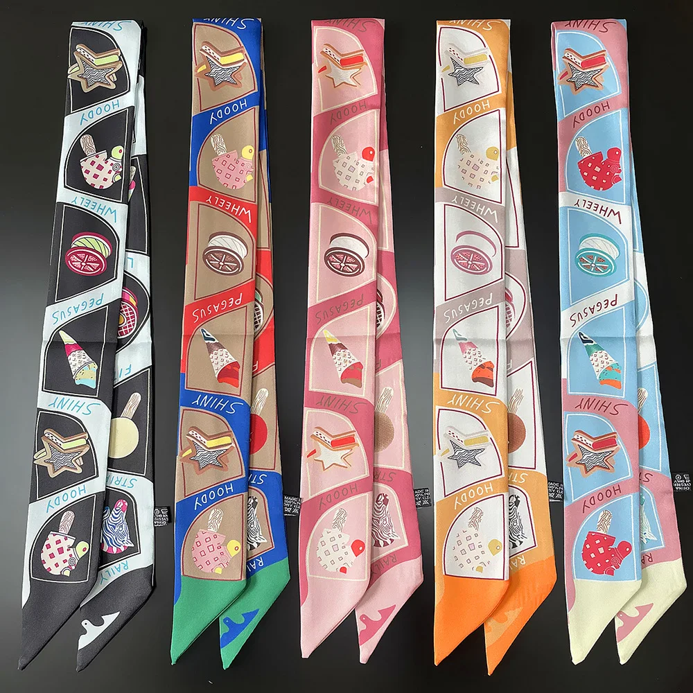 

Summer Ladies Decorative Silk Ribbon Twill Scarf Small Shawl Hairband Bag Tying Ribbon Polyester Fabric Casual Sportswear