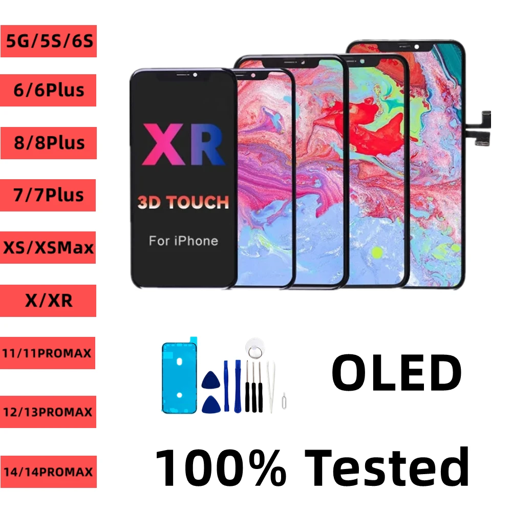 LCD Display For iPhone  6 6S 7 8 Plus Touch Screen Replacement For iphone 7G 7P 8G 8 Plus X XS No Dead Pixel+Tempered Glass защитное стекло usams us bh863 tempered glass 0 33mm для iphone 15 pro bh863m01