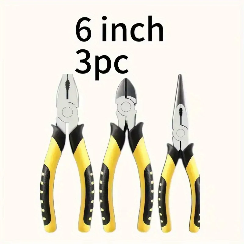 3Pcs Pliers Set with Needle-Nose Pliers, Non-slip Rust-resistant, Wire Cutting/Stripping , Indoor and Outdoor Repair Tool