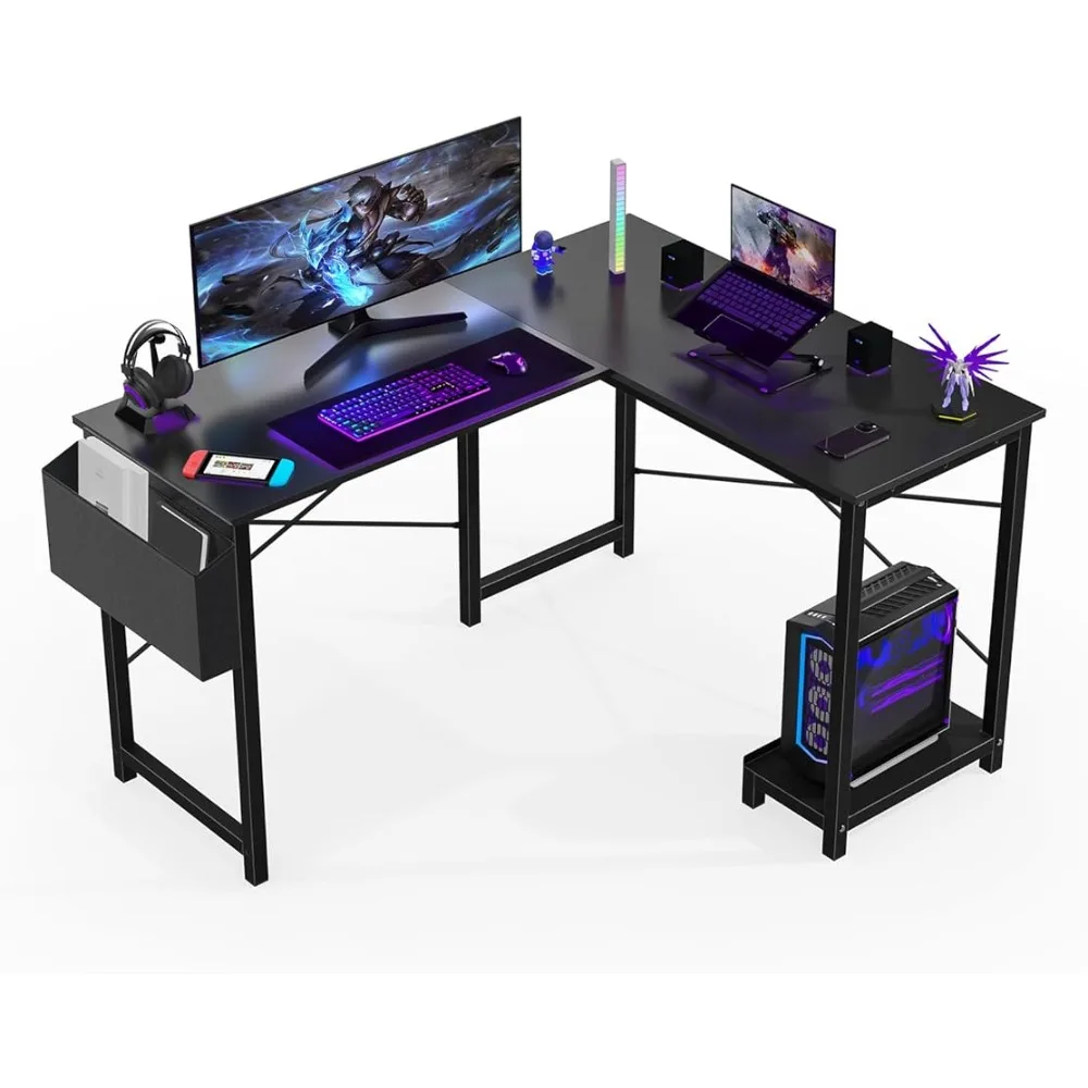 

Sweetcrispy L Shaped Desk - Computer Desk Corner Desks Gaming Desk CPU Stand Side Bag Home Office Dorm Writing Workstation