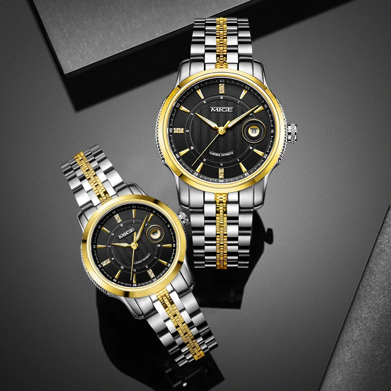 MIGE Original Miyota8215 Automatic Watches for Man Business Mens Watch Stainless Steel Waterproof Calendar Luminous Wristwatches