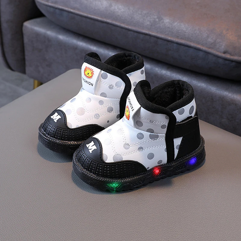 Botas de nieve con luz Led para niños y niñas, zapatos de fondo plano de tela antideslizante para cuna