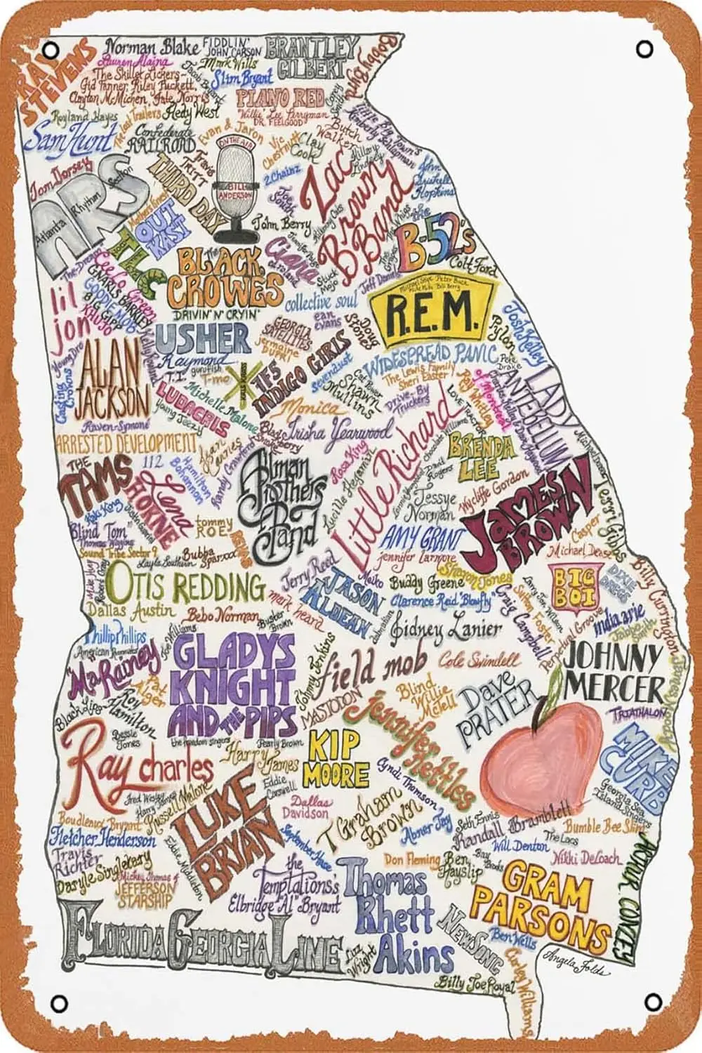 Muecddoa Georgia Music Map Poster Wall Art Wall Art Decor Sign - 12 x 8 inch
