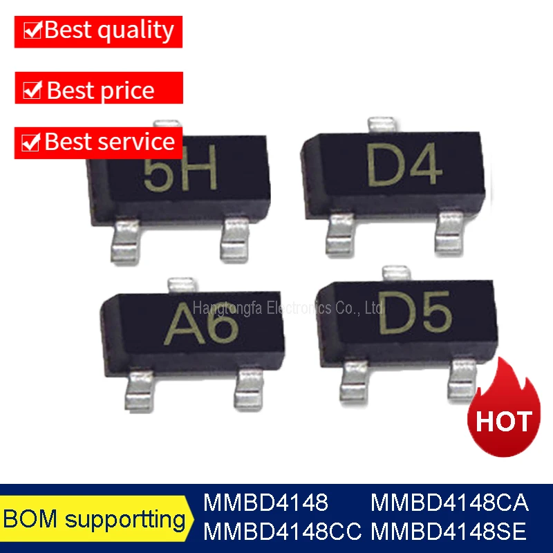 MMBD4148 MMBD4148CA MMBD4148CC MMBD4148ES SOT23 Marking A6 5H D5 D4  SMD  0.2A 100V  Transistor New