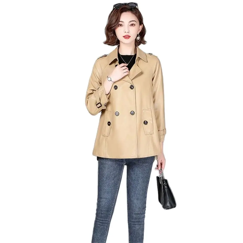 

Women's Leather Jacket 2024 Sheepskin Coat for Women Spring Trench Sheepskin Coat for Women Long Sleeve Slim Outerwear