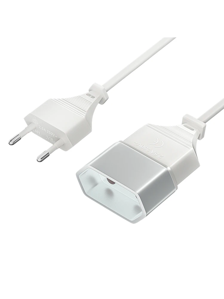 2pcs 1m EU Power Cable Extension Cable Euro Plug to Euro Socket 2.5A/250V for Multimedia or Household Devices