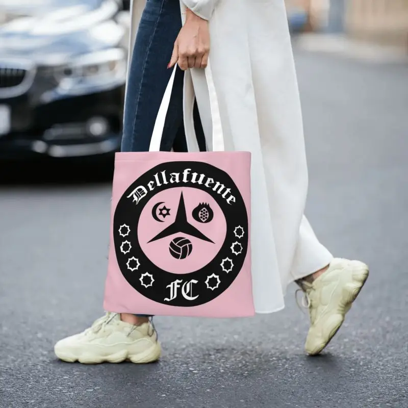 Custom Dellafuente FC Logo Gotico Groceries Shopping Bag Printing Canvas Shopper Tote Shoulder Bags Large Capacity Handbag