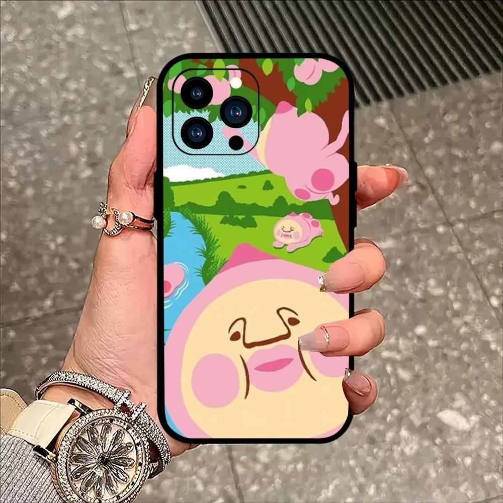 Cute Cartoon Kobito Peach Phone Case For iPhone Mini 11 12 13 14 15 Pro XS Max X Plus SE XR Black Soft Shell