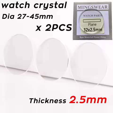 2PCS Flat 2.5mm Thickness Watch Crystal 27mm to 45mm Replacement Wrist Watch Round Lens Mirror Mineral Glass Parts Repair Tool