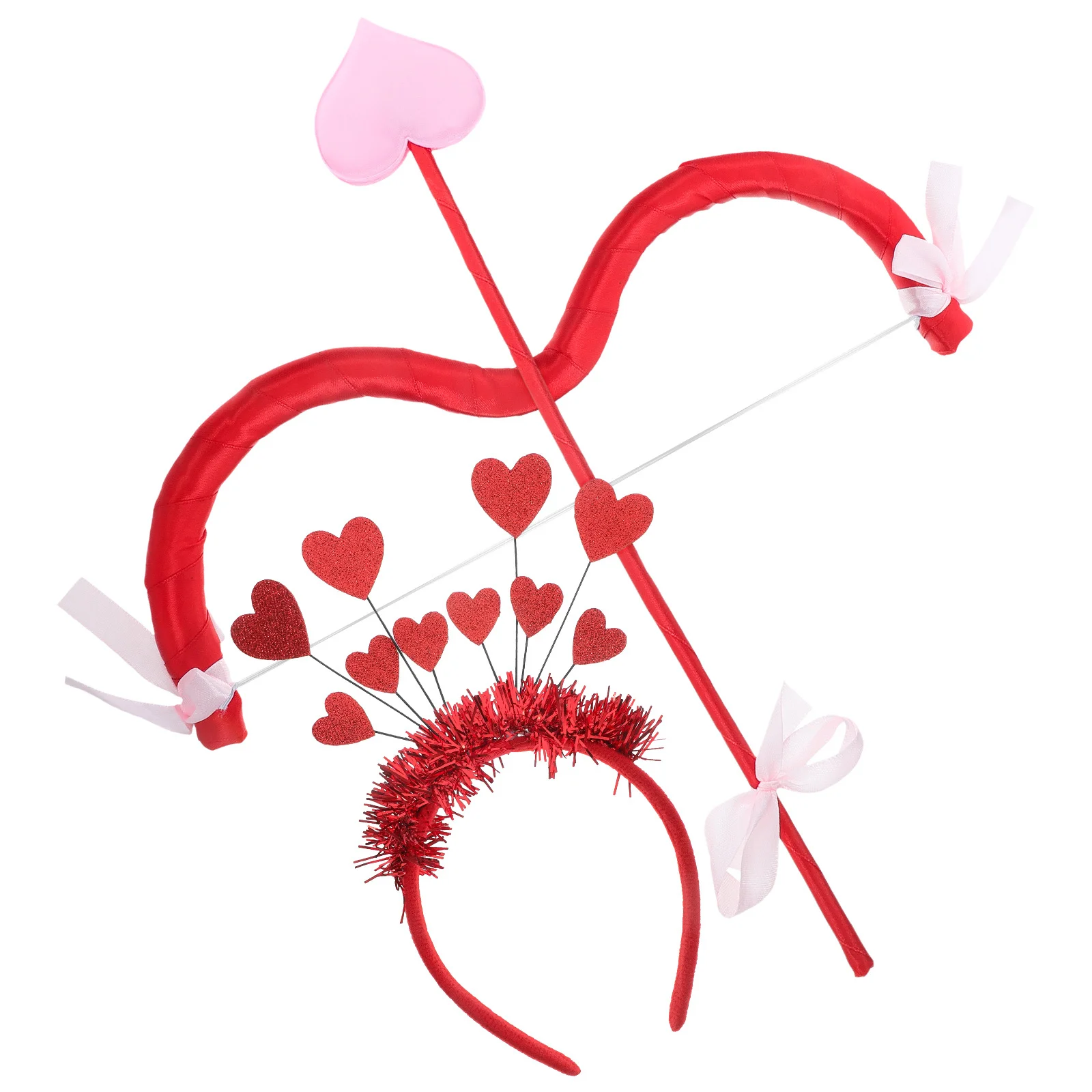 1 Set Amor-Bogen und Pfeil Requisit Romantisches Valentinstag-Kostümzubehör für Party Cosplay Fotoshooting Zubehör Stirnband