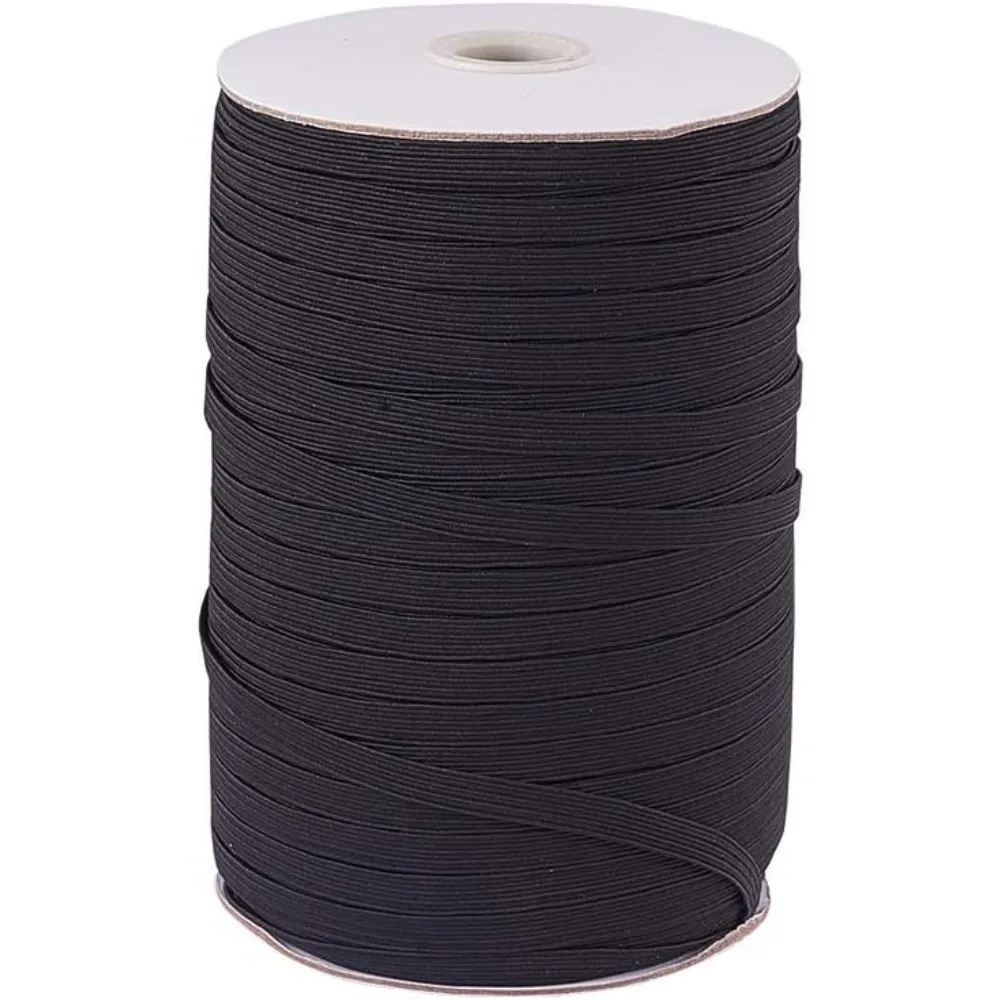 1 Roll 200 Yards 6/25 inch Polyester Rubber Braided Flat Elastic Stretch Band Cord Ribbon for Headbands Sewing Clothes