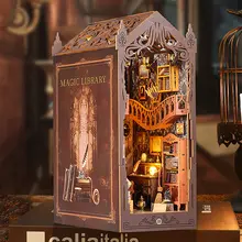 Diy livro nook inserir kits de madeira casa boneca kit construção casa mágica estante com luzes led estante decoração para casa presente