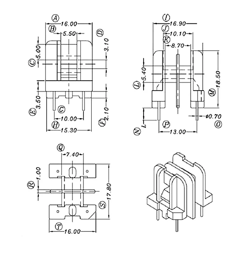 Induttanza di modo comune UU10.5 materiale specchio soft core R12k e bobina a 2 sezioni 2 + 2PIN e clip 15 set/lotto