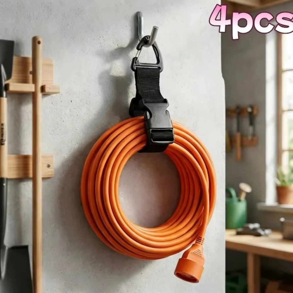 45cm Black Adjustable Extension Cord Organizer with 3 Axis Buckle Heavy Duty Storage Strap for Workshop Garage Organization