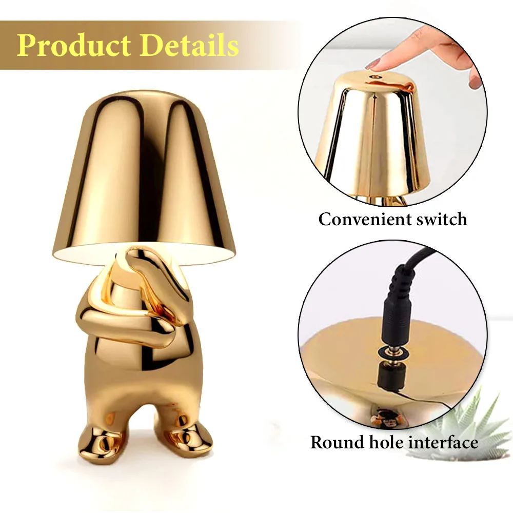 Little Golden Man Table Lamps Touch Switch Thinkers Decoration LED Night Light For Coffee Shop Bar Bedroom Reading Bedside Lamps