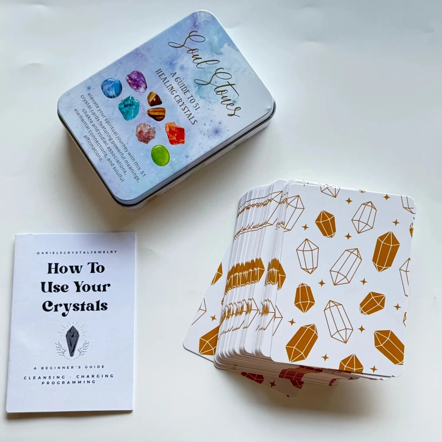 Soul Stones A Guide To 51 Healing Crystals Oracle Cards In Metal Box 11*8.4cm With Paper Guidebook For Divination Meditation