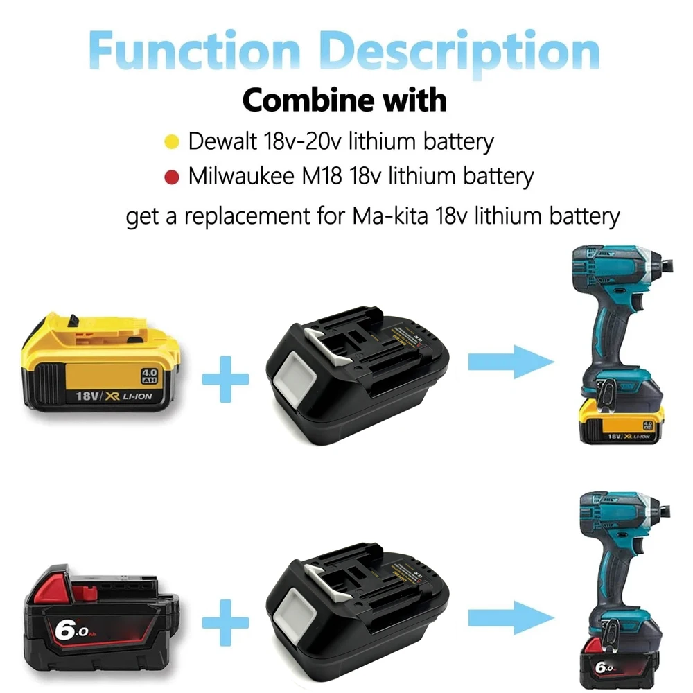 DM18M BS18MT EIN18MT Batterieadapter für Dewalt&Milwaukee/Bosch/Einhell Batteriekonverter für Makita 18V Elektrowerkzeuge – Detail 5