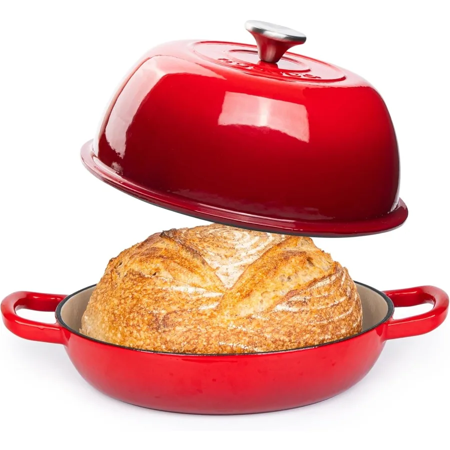 

Enamelled Cast Iron Dutch Oven Pot for Sourdough Bread Baking Ideal for Home Bakers Durable Red 6 Quarts 26cm Cast Iron Bread P