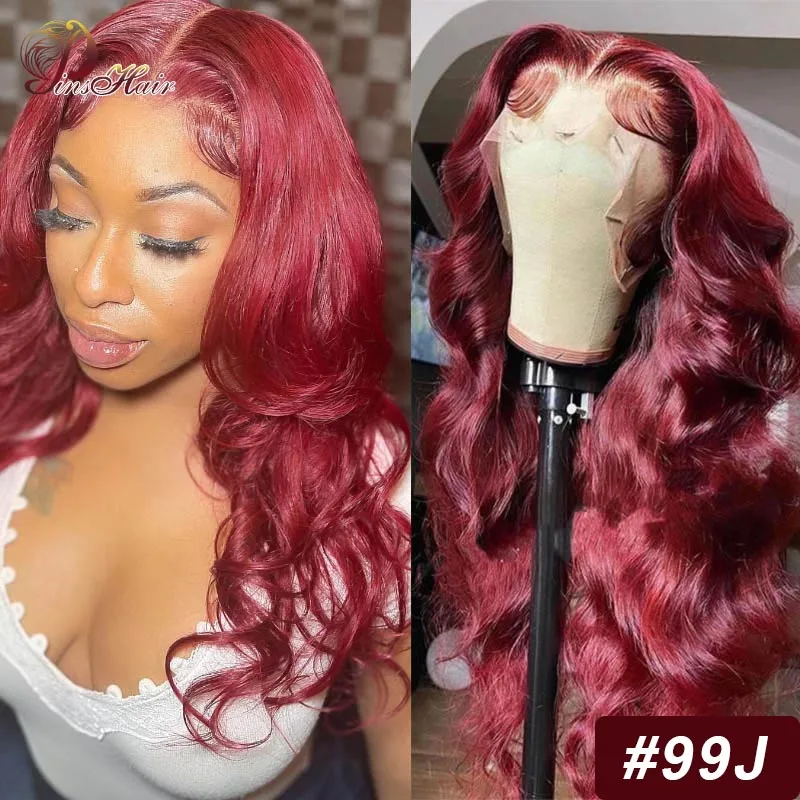 

99J Lace Front Human Hair Wigs Pre-Plucked Body Wave Cherry Red Burgundy 13X6 Lace Front Wig for Women Remy Human Hair Wig 180%