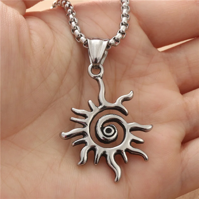 Fashion Creative Sun Flame Pendant Necklace Punk Hip Hop Retro Hipster Men's Hollowed Out Stainless Steel Necklace Jewelry Gift