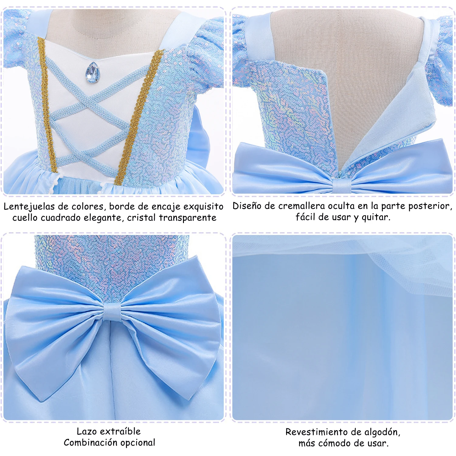 เด็ก Dreamy Girls Cinderella คอสเพลย์เครื่องแต่งกายเจ้าหญิงชุดเด็กเลื่อมตาข่ายปลอมตัวชุดสําหรับวันเกิด Carnival Party