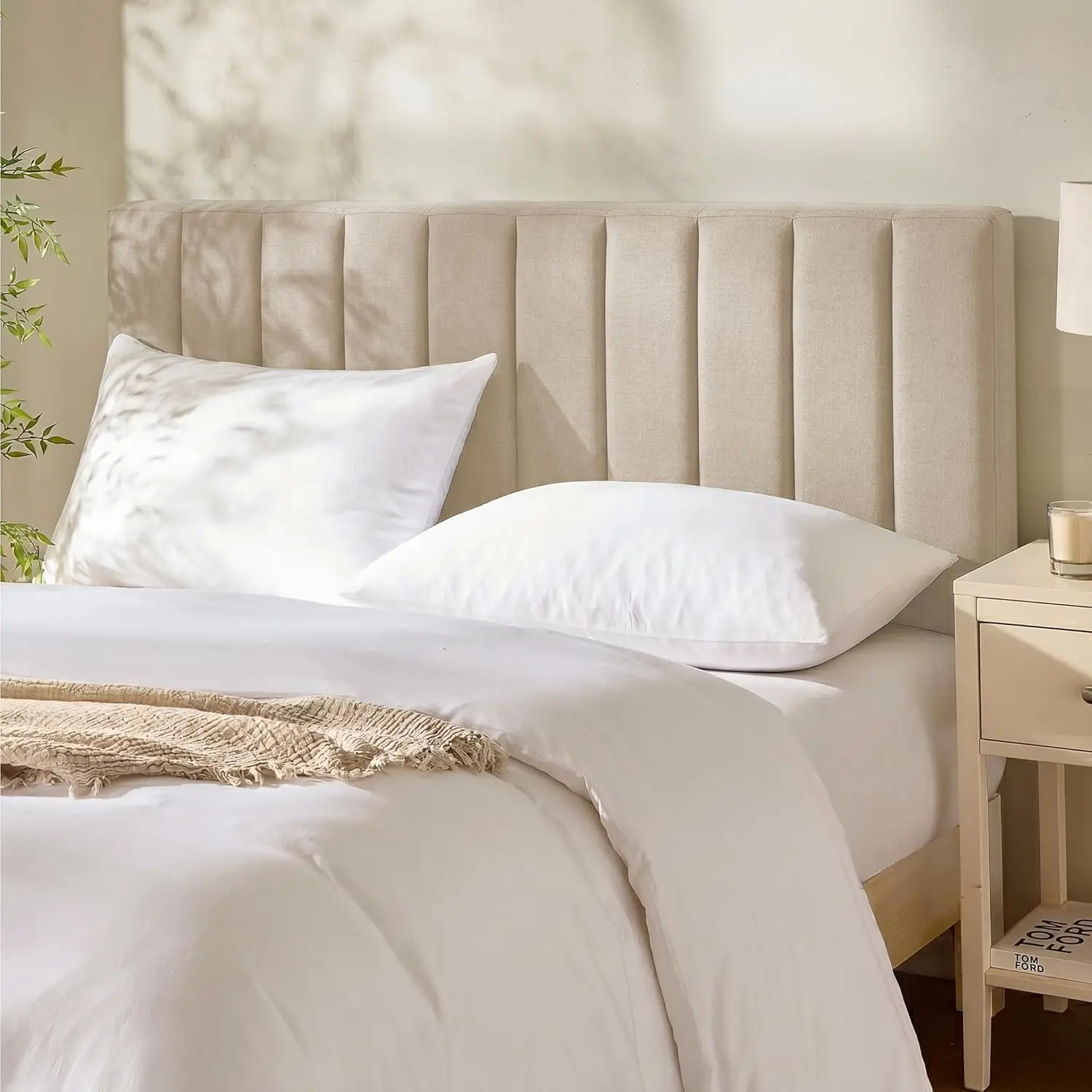 

King Upholstered Headboard - Easy Assembly, Channel Stitched, Wall Mounted with Soundproof Panels, Beige