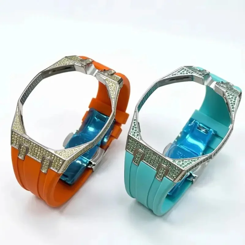 10‑Color Fixed Pointer Free Match Multi‑Color Strap for Swatch Royal Pop Moissanite Diamond‑Style SS Case Silicone Strap Mod Kit