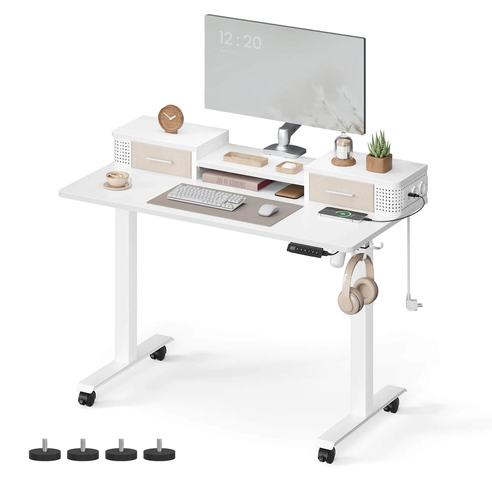 VASAGLE desk height adjustable electric, with Monitor stand USB Port