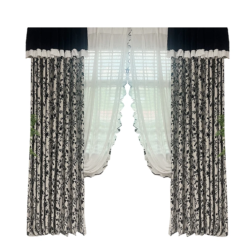 Luxury Vintage Chenille Jacquard Blackout Curtains for Living Room Bedroom Balcony Retro MidCentury Custom Size Drapes