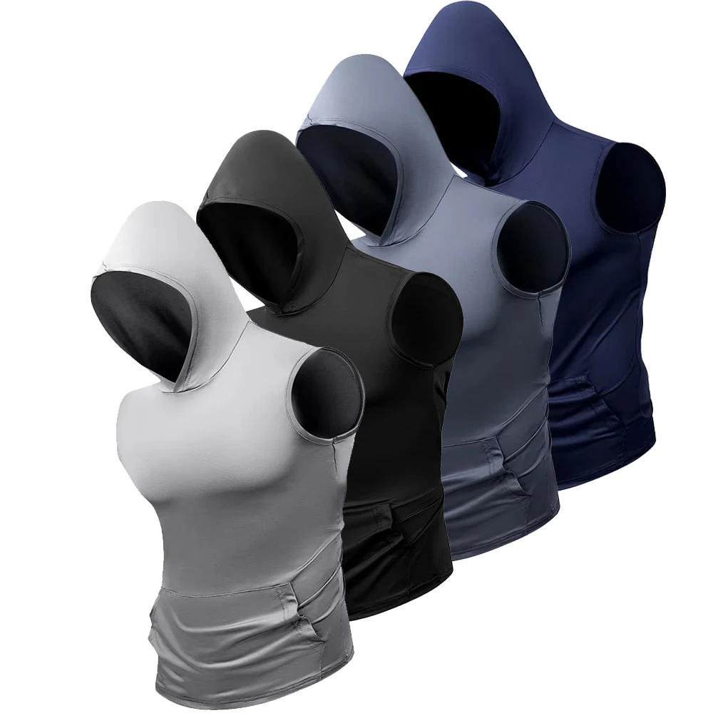 

Men's Casual Hooded Sleeveless Vest Summer Breathable Lightweight T Shirt Gym Running Training Bodybuilding Undershirts T-Shirt