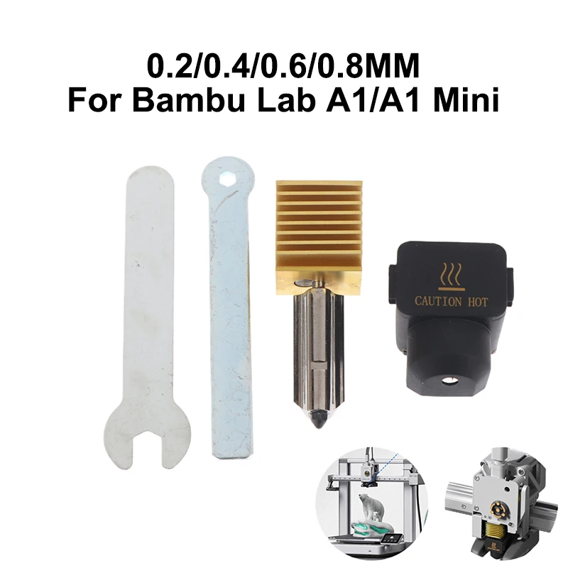 

Для Bambu Lab A1/A1 Mini Hotend печатающая головка Hot End Kit 30,2/0,4/0,6/0,8 мм сопло из закаленной стали, детали для обновления 3D-принтера
