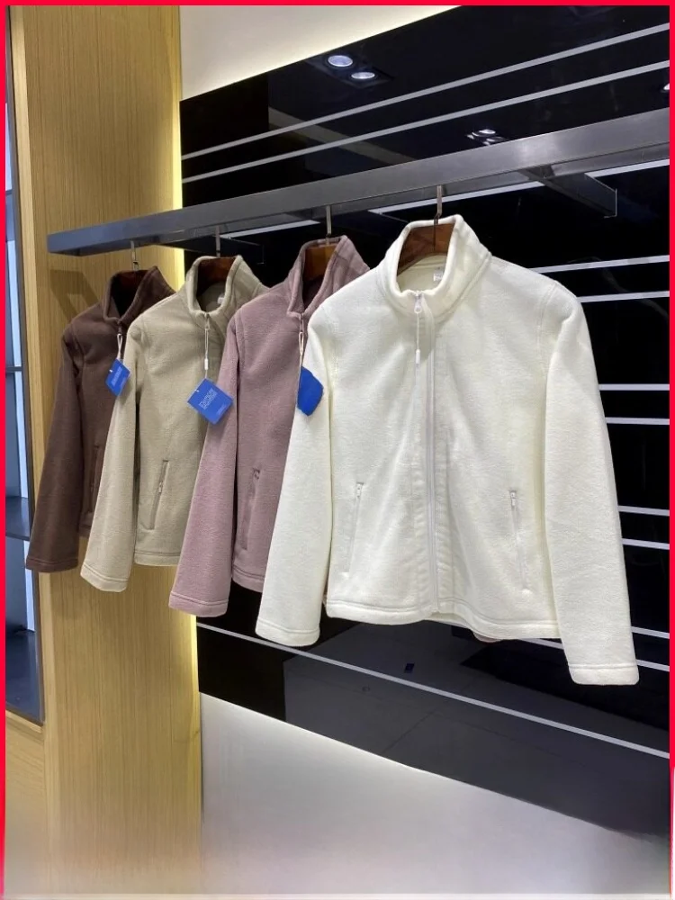 

Women's Casual Loose Warm Fce Jaet Zipper Decoration Long Sve Straight Cut Thiened Stand Collar Inner Skin-f...