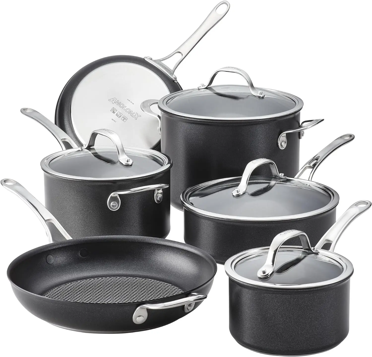 

Anolon X Hybrid Nonstick Cookware Induction / Pots and Pans Set, 10 Piece - Dark Gray