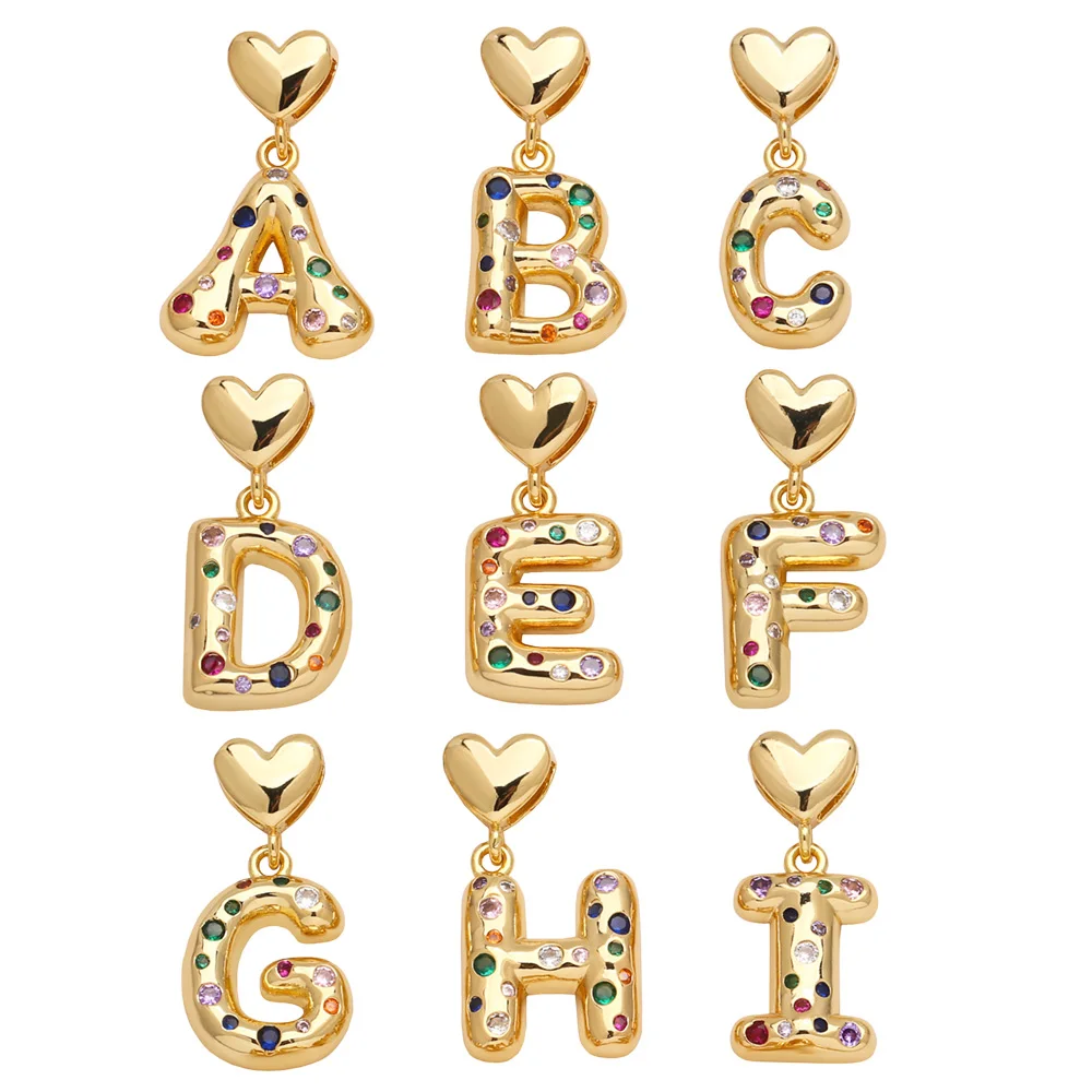 OCESRIO Multicolor Crystal Heart Letters Pendant for Necklaces Copper Gold Plated Initial Name Jewelry Making Supplies pdtb621