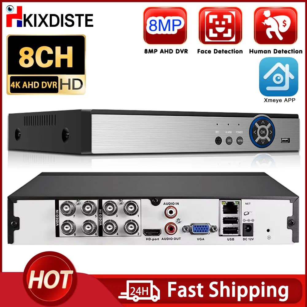 8CH 4K AHD DVR AI H.265 Hybrid 8 Megapixel NVR Digital Video Recorder for 2MP 4MP 5MP 8MP AHD/TVI/CVI/XVI/IP Cameras