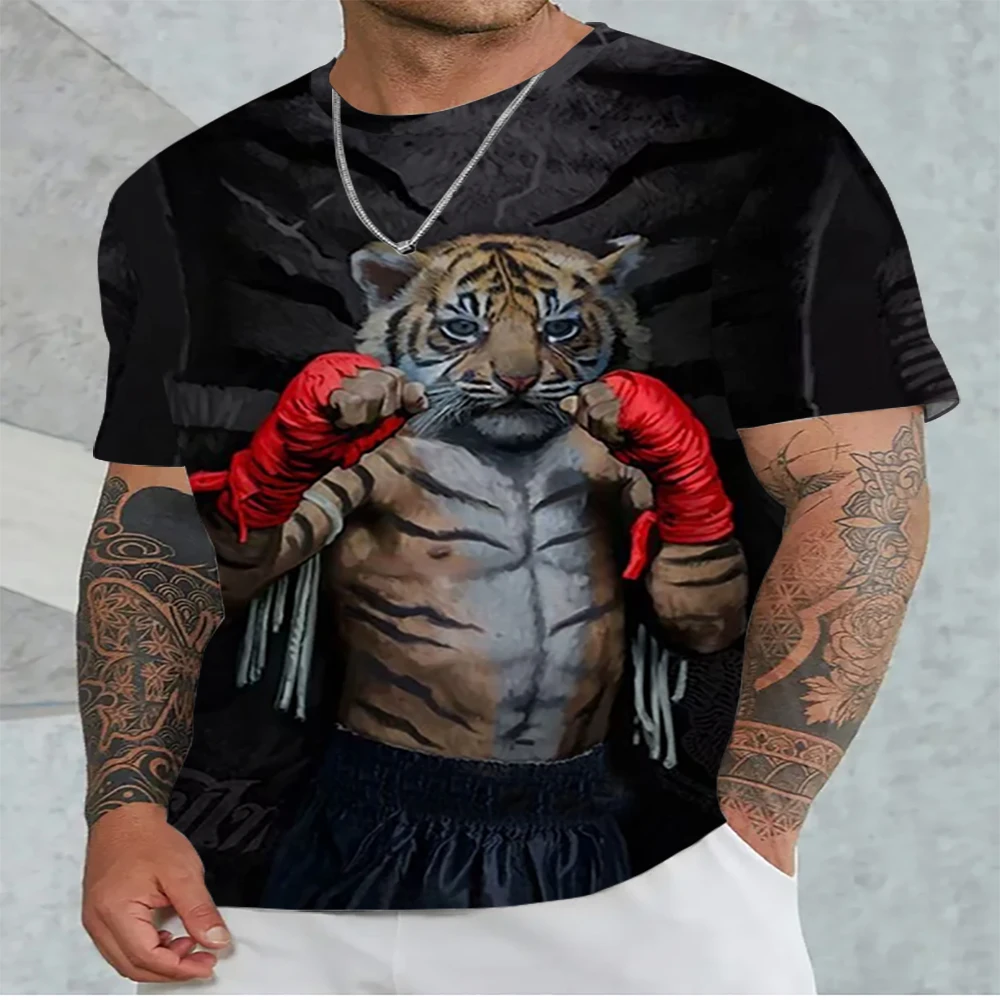 

Summer New Street Style T-shirt Domineering Short sleeved Hip Hop Animal 3D Printing Fashion Trendy T-shirt for Boys Large Cotto