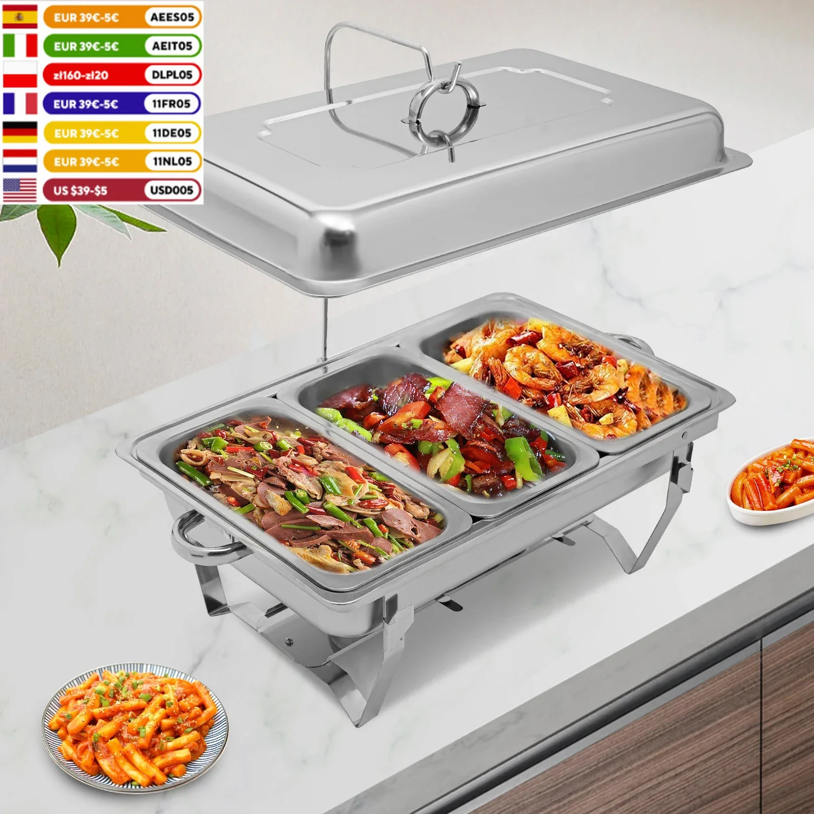 9L Stainless Steel Food Warmer Chafing Dish Heat Tank Buffet Catering Party Set Serving Warmers Pans Dishes Trays Catering ﻿