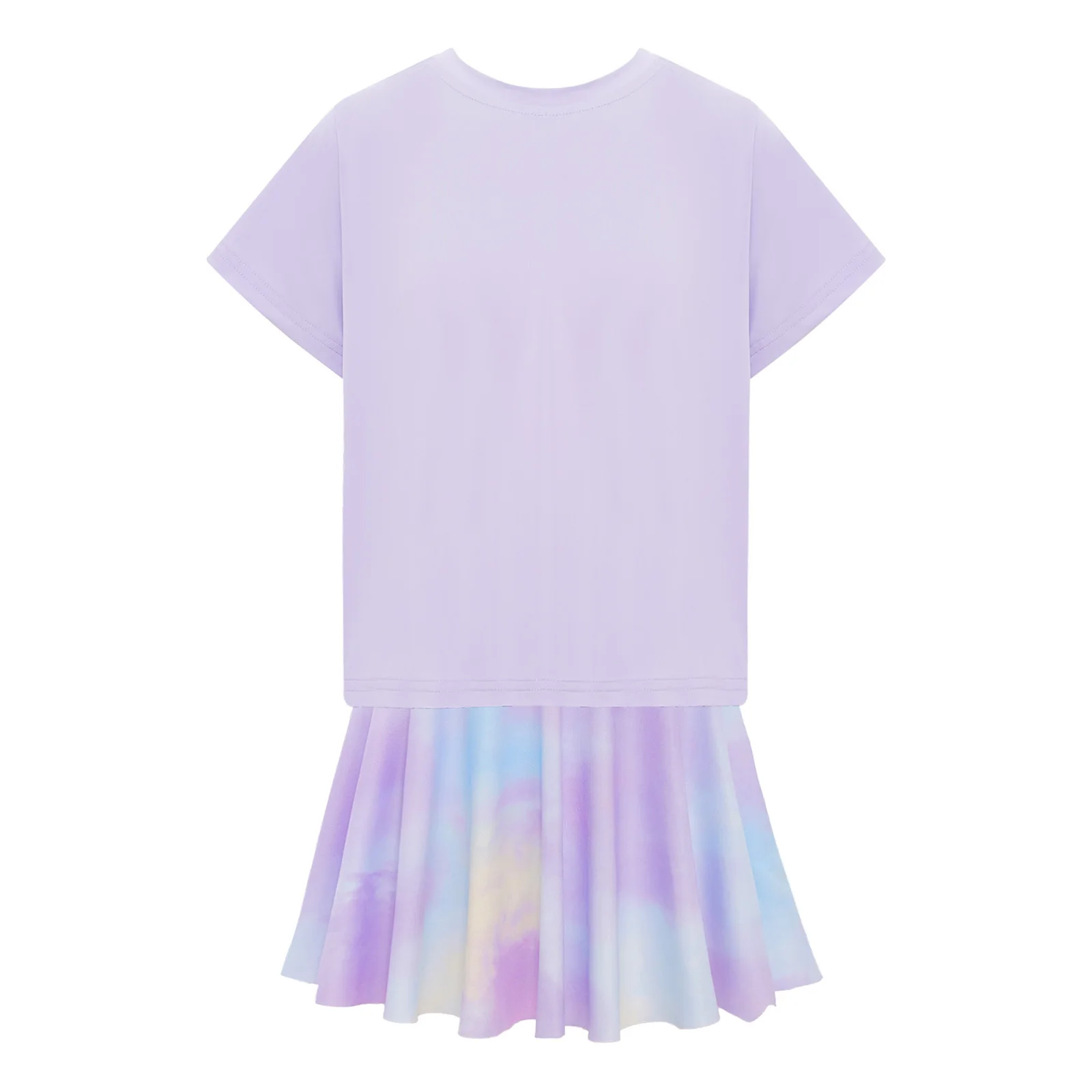 Kids Girls 2-Piece Quick-Drying Breathable Sports Set Badminton Tennis Outfit Short Sleeve Wrap Back T-shirt with Tie-Dye Skirt