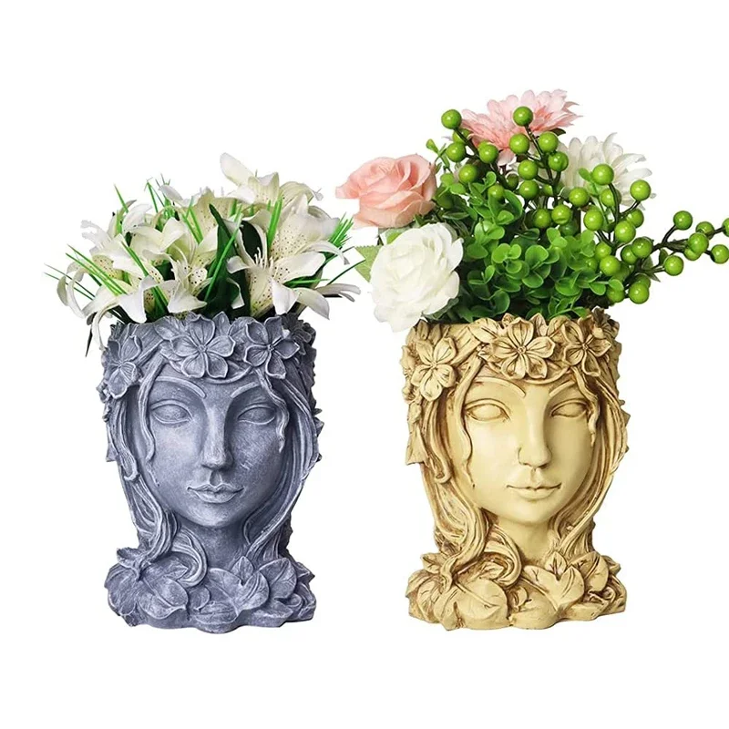 Head Planter Face Flower Pot Goddess Statue Planter Decorative Girl Portrait Indoor Outdoor Girl Face Flower Vase Container