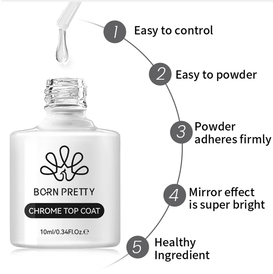 BORN PRETTY 10ml Chrom-Basisgel für Spiegelpuder Transparentes Nagelgel Kristallklar UNGIFTIG Abziehbares UV-LED Funktionsgel – Detail 11