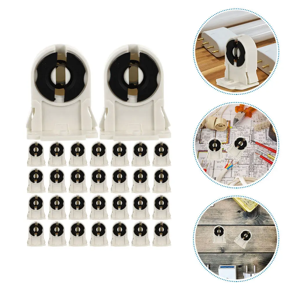 

30 шт. сменных патронов для ламп, держатели для люминесцентных ламп из АБС-пластика, кронштейны для трубчатых светильников, держатели для светодиодных трубок T8