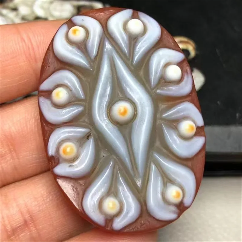 

Red Tianyan Bodhi Nine Eye Buddha Token Patterns Tibetan Dzi Beads Pendant Natural Agate 47*33*13mm Male&Female Amulet Jewelry