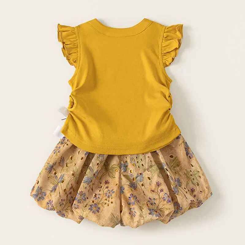 2Piece Summer Toddler Girl Clothes Chinese Style Embroidery Print Flowers Sleeveless Tops+Shorts Kids' Sets And Outfits B259