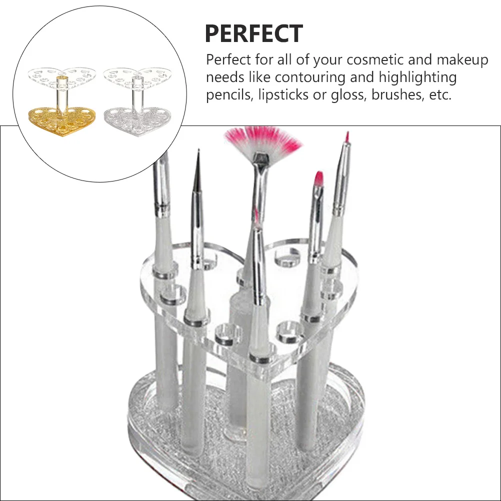 

2Pcs Heart Design Acrylic Makeup Storage Rack for Brushes Lip Liners Eyeliners Desktop Cosmetics Organizer Stand Random Color
