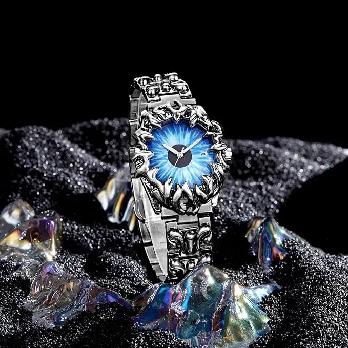 CILOA New Men's Gothic Style Blue Abyss Eye Watch, New Design Unique Fashion Quartz Waterproof Wristwatch