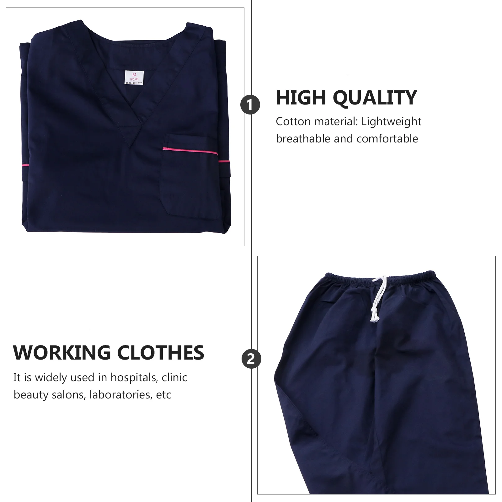 1 set blu scuro in due pezzi uniforme infermieristica in cotone manica corta con scollo a V tuta da lavoro ospedaliera leggera e traspirante