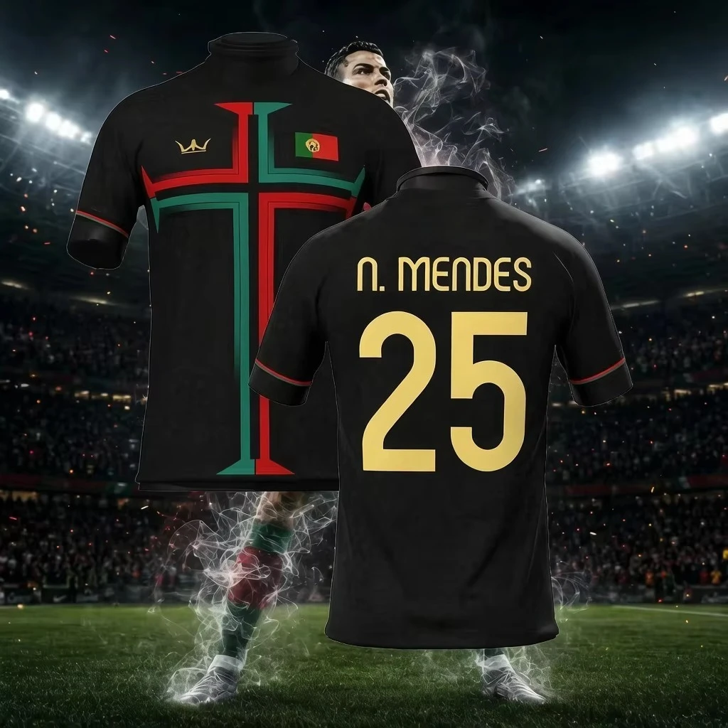 Men's comfortable jersey T-shirt, featuring the Portugal team flag color scheme, star player number print