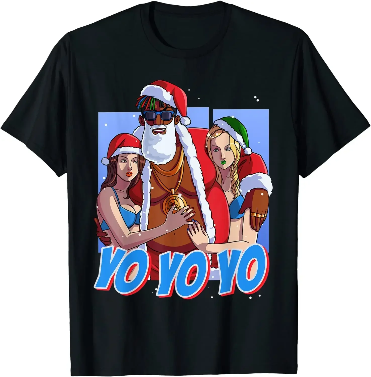 

Funny Santa Claus hip-hop Christmas rap summer cotton O-neck short sleeve T-shirt