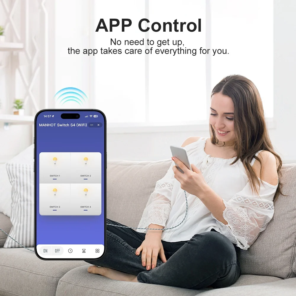 Manhot WIFI Wall Light Switch 1 2 3 4 Gang Neutral Wire Required US Push Button Physical Switch Work With Tuya Alexa Google Home
